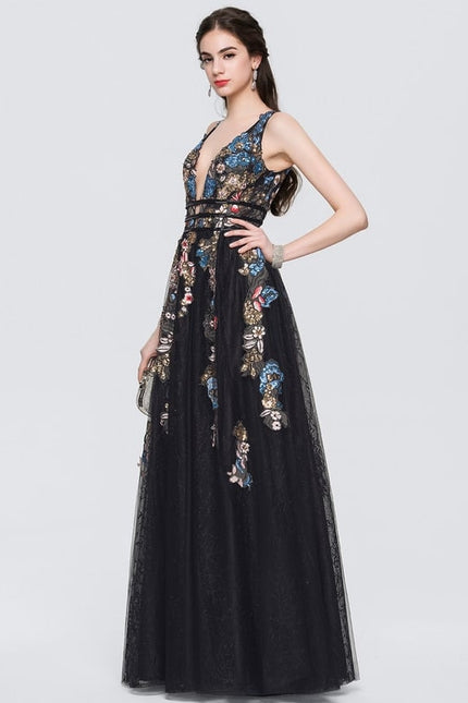 Robe De Bal Noire Florale - gallery 2