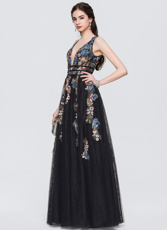 Robe De Bal Noire Florale - gallery 2