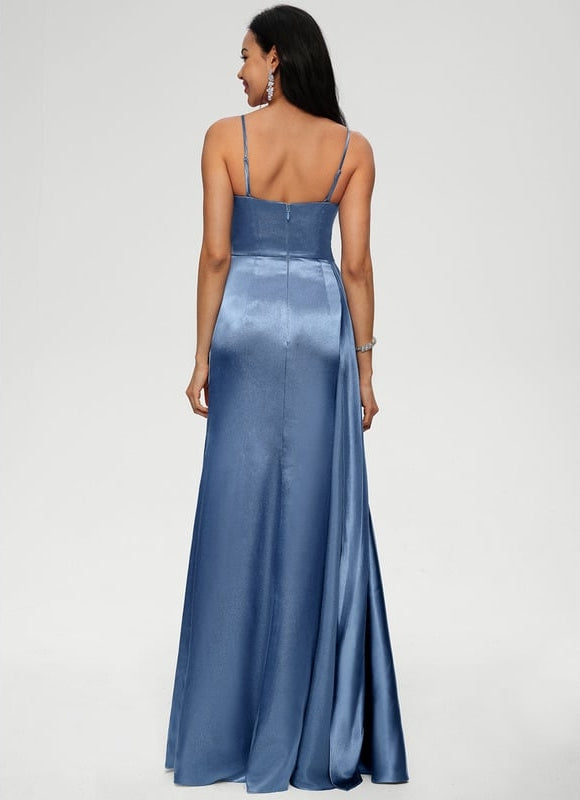 Robe De Bal Satin Longue Fendue - gallery 2