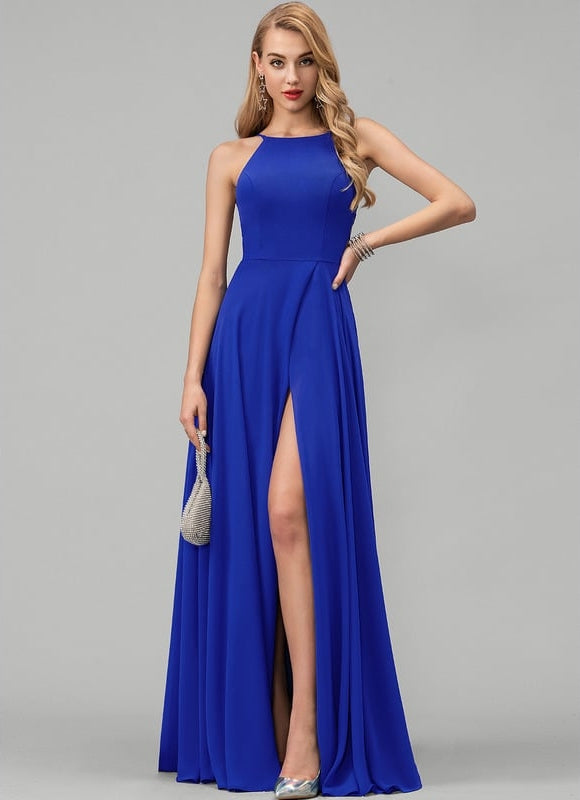 Robe De Bal Fluide Bleue - gallery 1