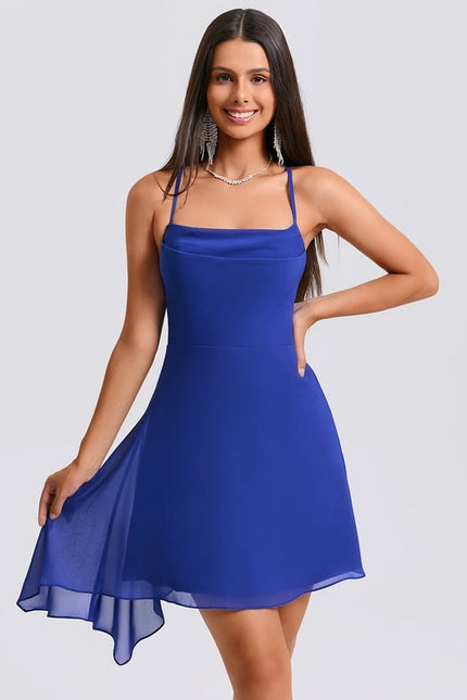 Robe De Bal Col Droit Bleu Profond - gallery 2