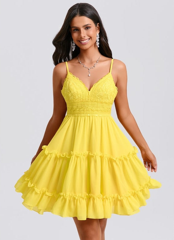 Robe De Bal Jaune Volants - gallery 2