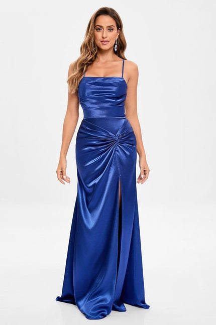 Robe De Bal Satin Bleu Profond - gallery 1