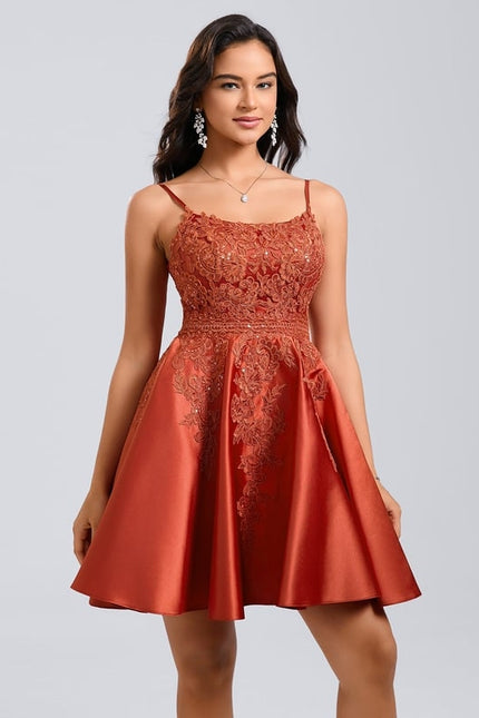 Robe De Bal Satin Rouille - gallery 2