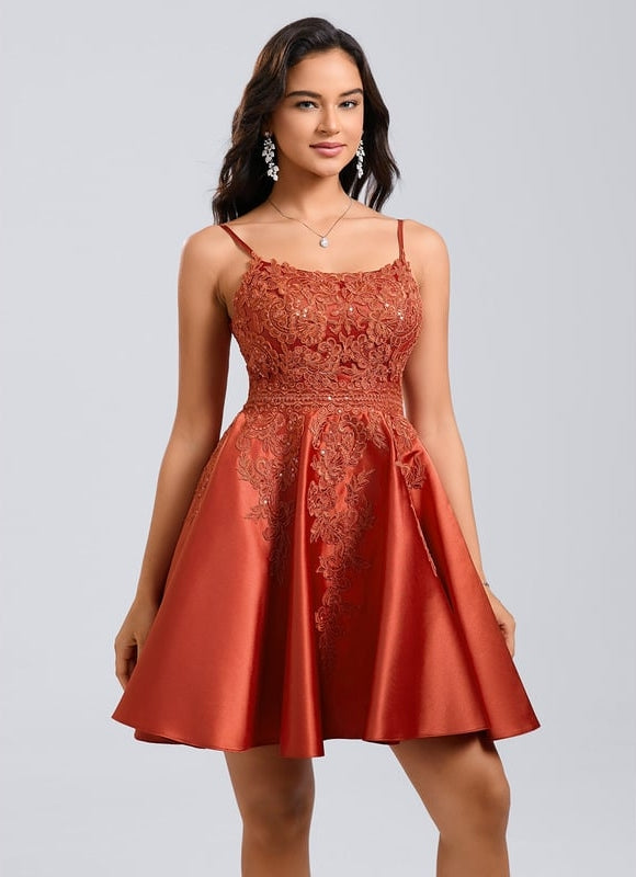 Robe De Bal Satin Rouille - gallery 2