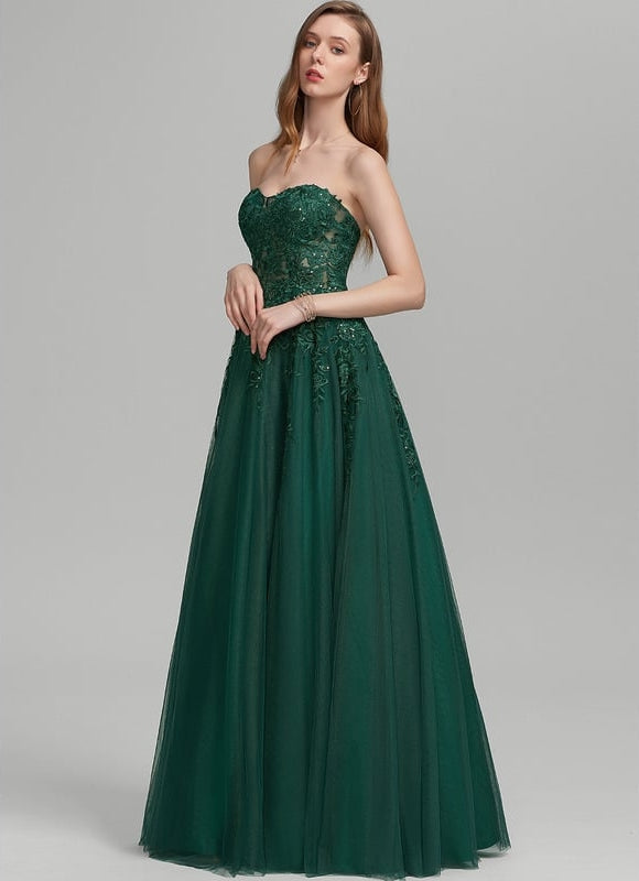 Robe De Bal Tulle Verte Éblouissante - gallery 3