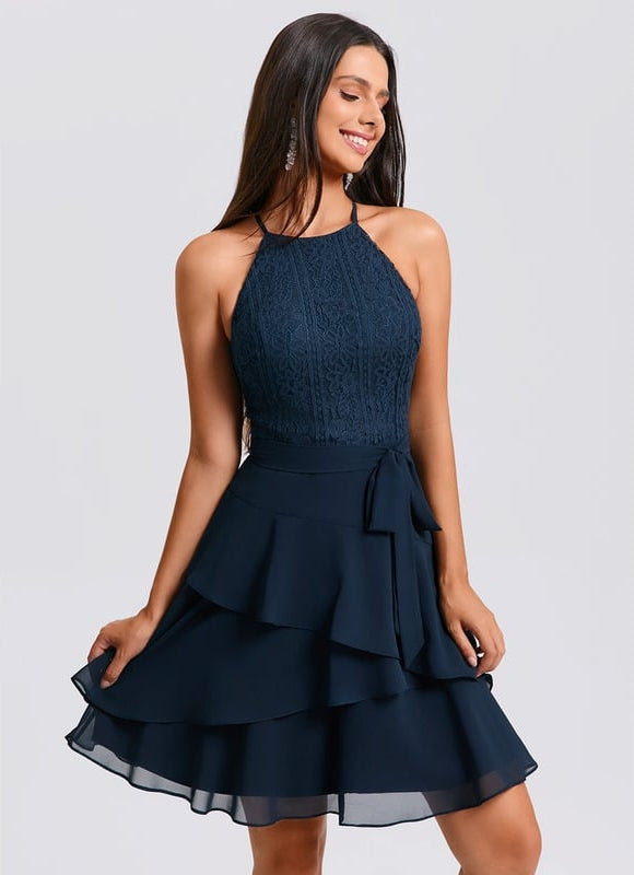Robe De Bal À Volants Marine - gallery 2