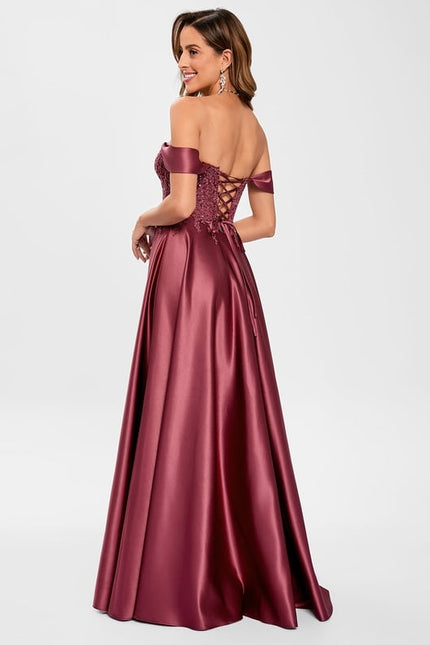 Robe De Bal Satinée Bordeaux Chic - gallery 4