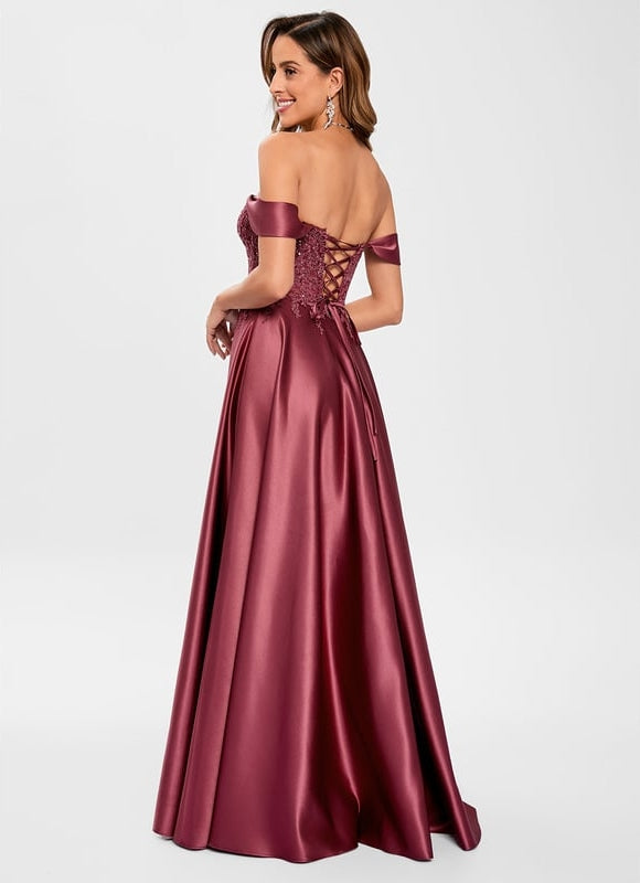 Robe De Bal Satinée Bordeaux Chic - gallery 4