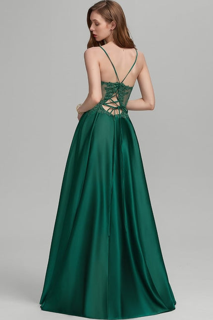 Robe De Bal Satinée À Fente - gallery 1