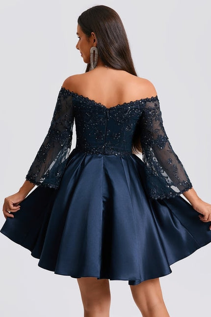 Robe De Bal Satin Marine Embellie - gallery 4