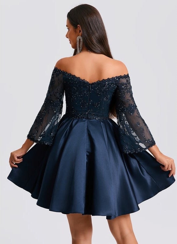 Robe De Bal Satin Marine Embellie - gallery 4