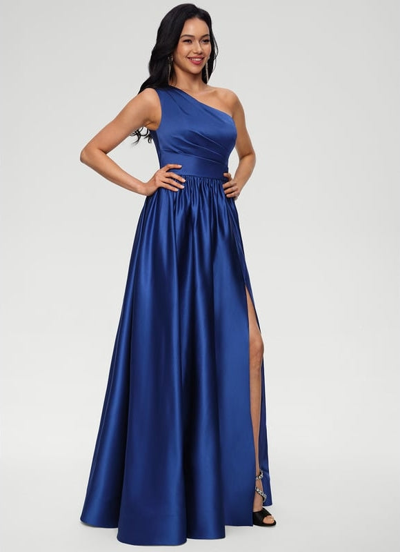 Robe De Bal Satin Royal Asymétrique - gallery 3
