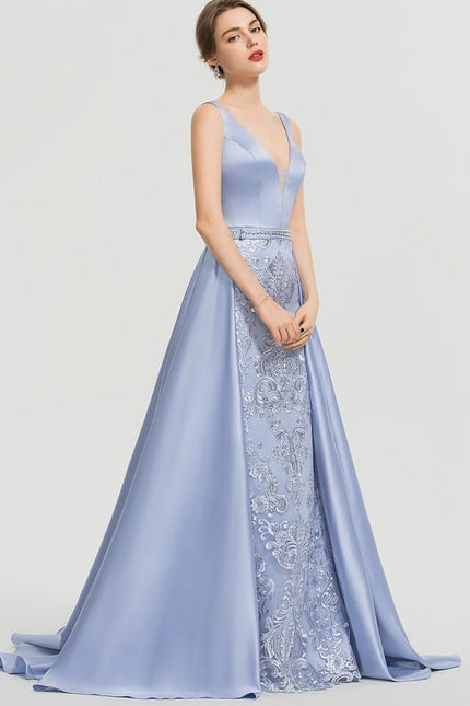 Robe De Bal Satinée Céleste - gallery 5