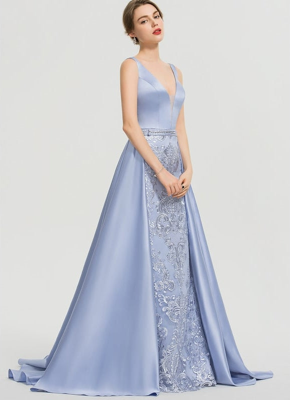 Robe De Bal Satinée Céleste - gallery 5