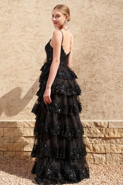 Robe De Bal Noire À Volants - gallery 6