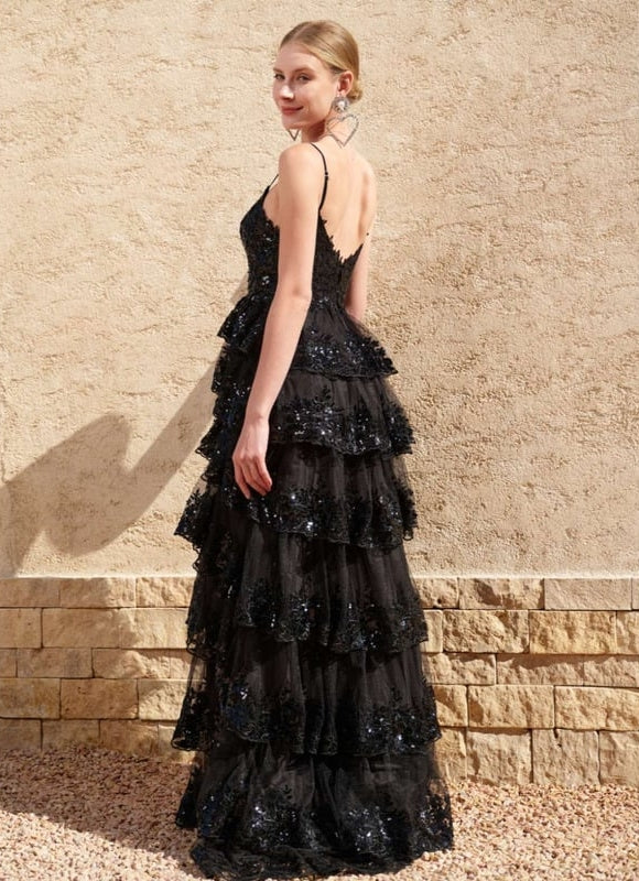 Robe De Bal Noire À Volants - gallery 6