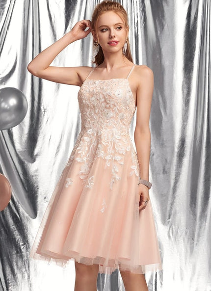Robe De Bal Tulle Pêche Décorée