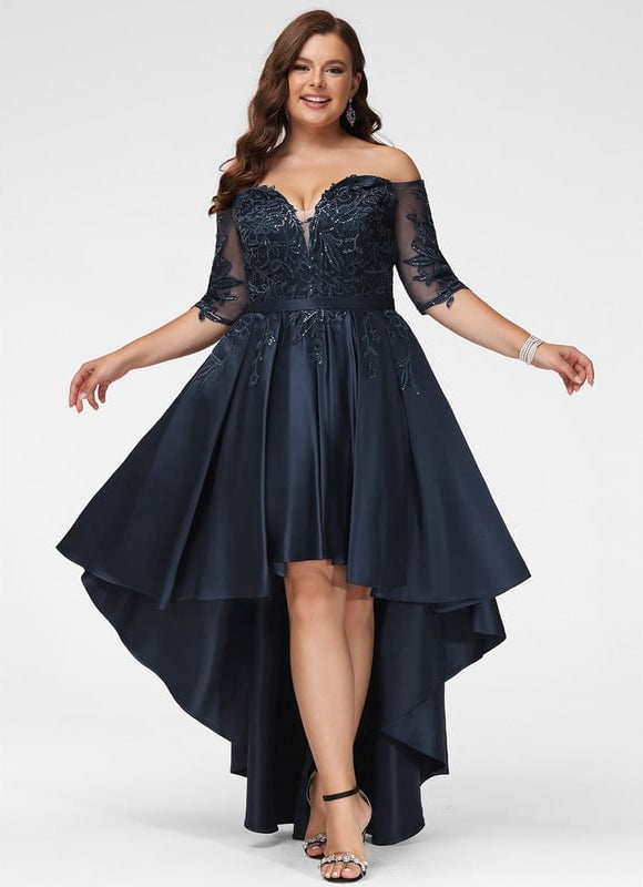 Robe De Bal Satin Noir Élégant - gallery 5