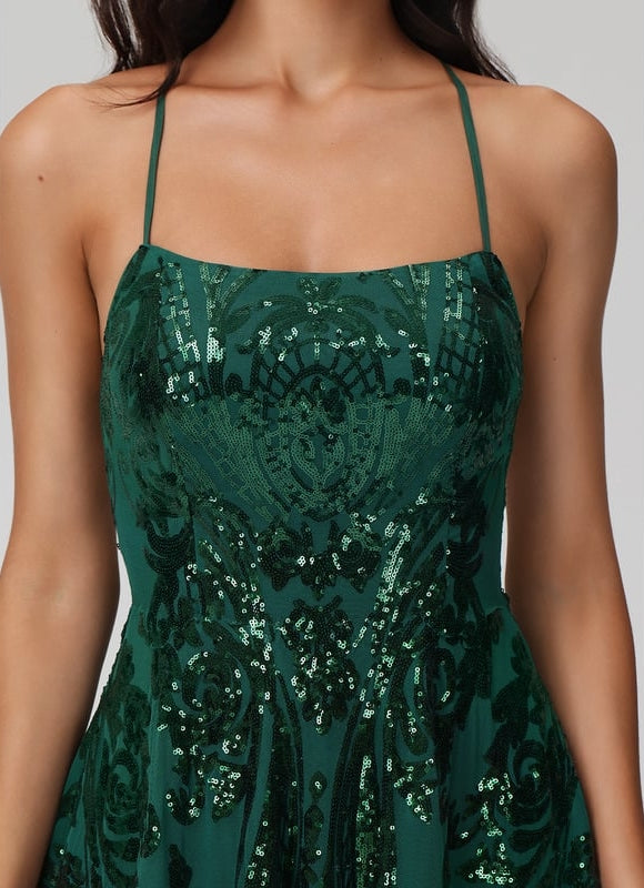 Robe De Bal Pailletée Verte - gallery 3