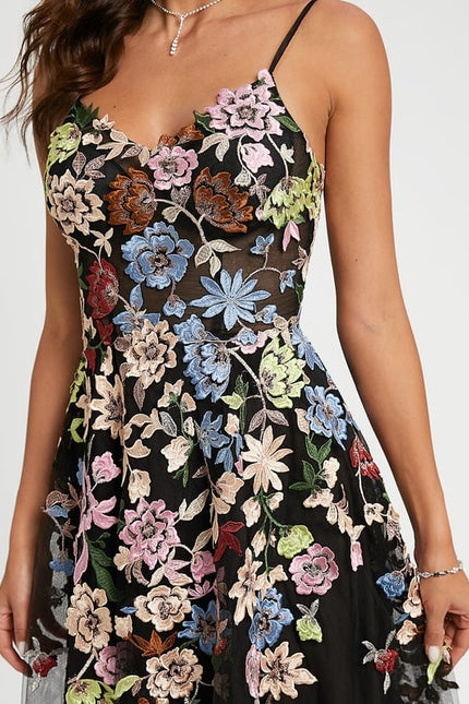 Robe De Bal Florale Tulle Noir - gallery 3