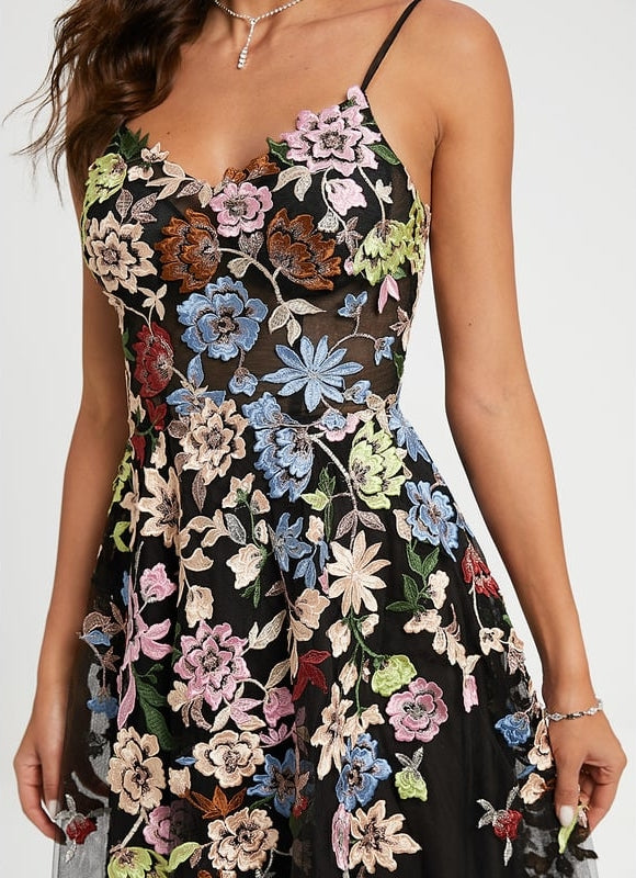 Robe De Bal Florale Tulle Noir - gallery 3