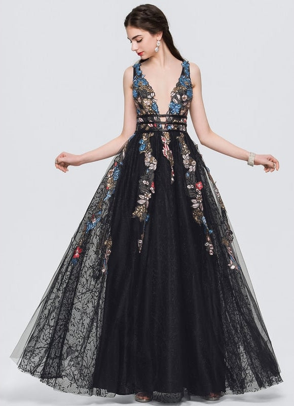 Robe De Bal Noire Florale