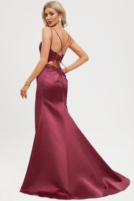 Robe De Bal Satinée Bourgogne Chic - gallery 2
