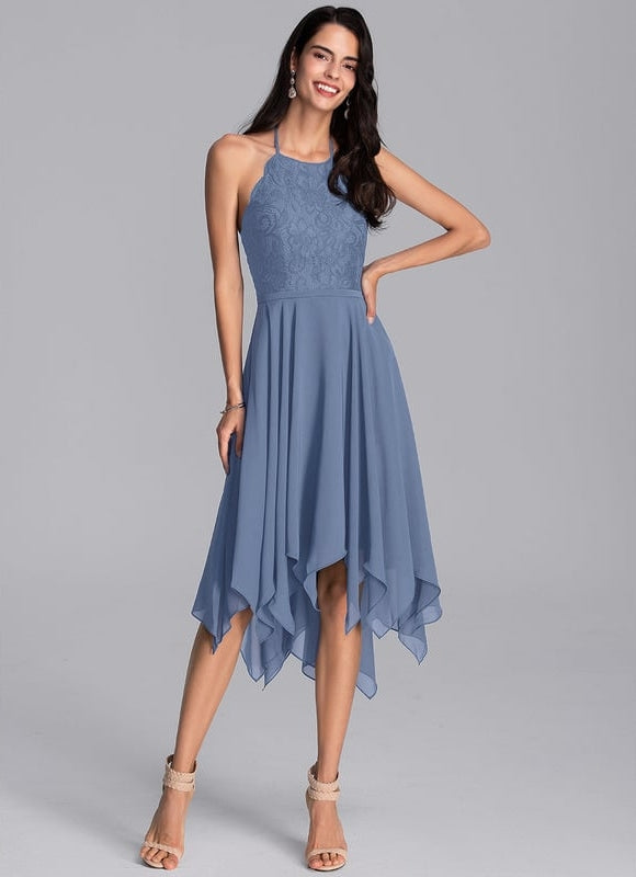 Robe De Bal Asymétrique Bleue - gallery 5