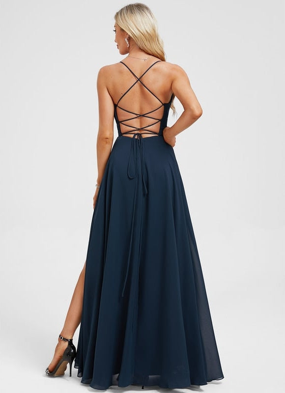 Robe De Bal Longue Fluide Bleu - gallery 5
