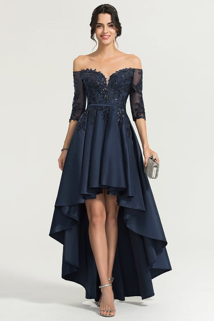 Robe De Bal Satin Noir Élégant