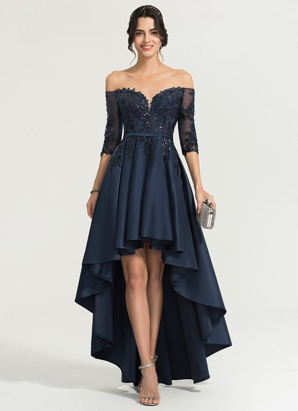 Robe De Bal Satin Noir Élégant