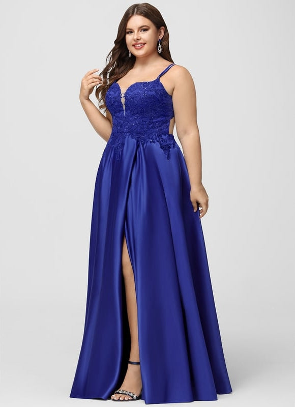 Robe De Bal Satin Bleu Élégant - gallery 8