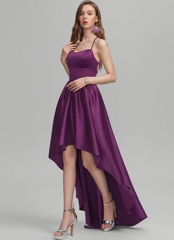 Robe De Bal Satinée Violet Asymétrique