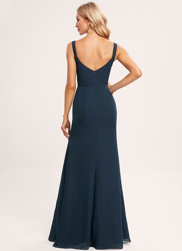 Robe De Bal Longue Fluide Bleu Profond - gallery 2
