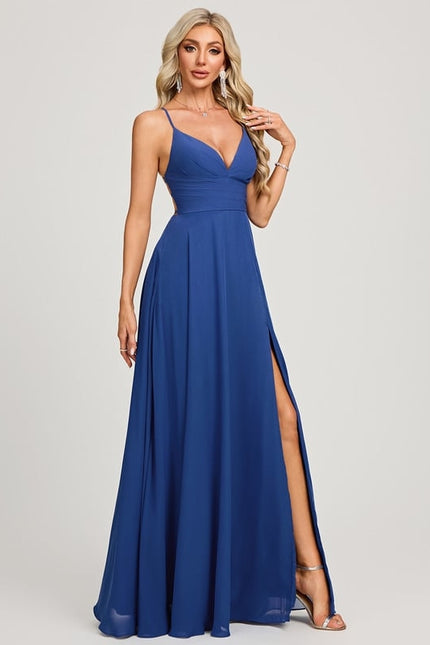 Robe De Bal Longue Fluide Bleu - gallery 5