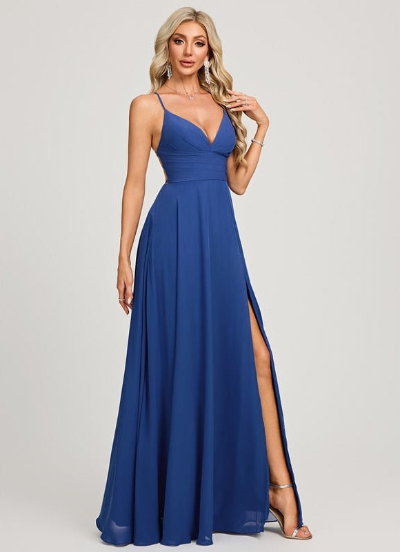 Robe De Bal Longue Fluide Bleu - gallery 5