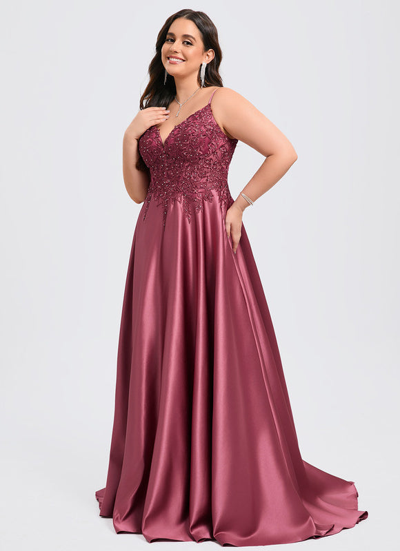 Robe De Bal Satinée Grenat - gallery 7