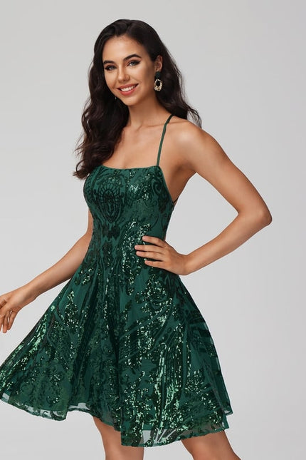 Robe De Bal Pailletée Verte - gallery 4