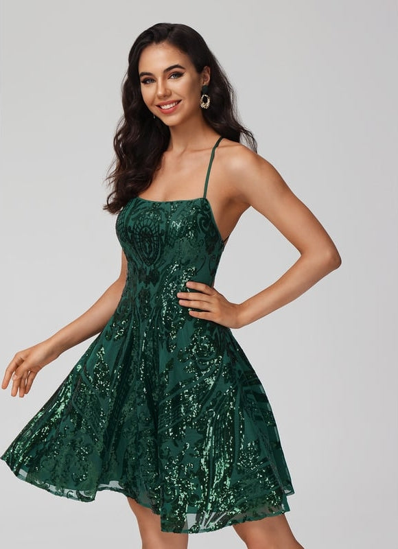 Robe De Bal Pailletée Verte - gallery 4