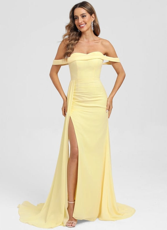 Robe De Bal Sirène Jaune Satinée - gallery 3