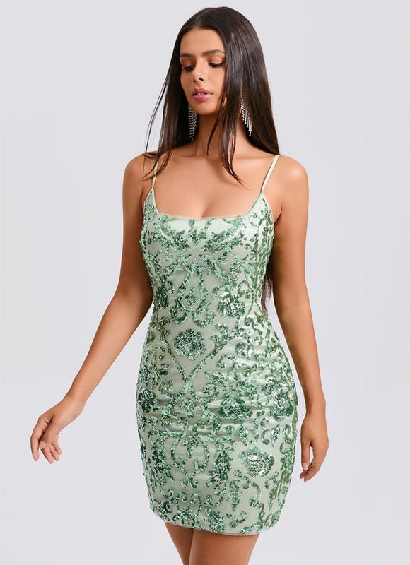 Robe De Bal Pailletée Vert Clair - gallery 1
