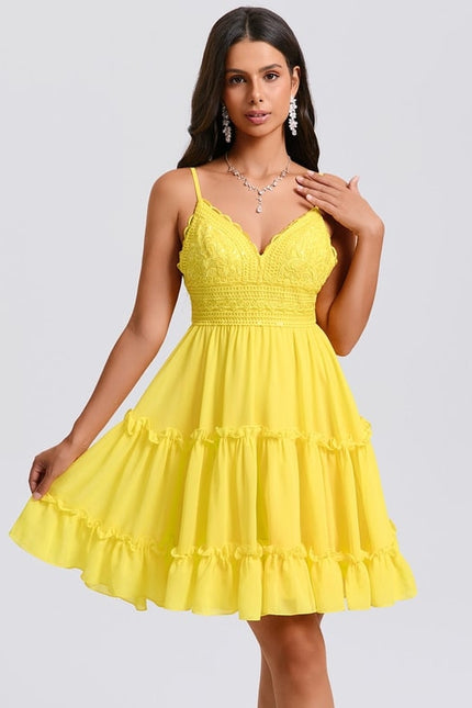 Robe De Bal Jaune Volants - gallery 1