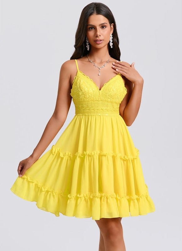Robe De Bal Jaune Volants - gallery 1