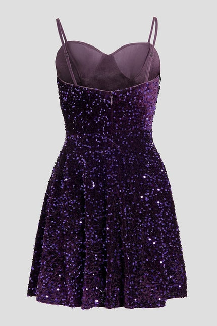 Robe De Bal Courte Pailletée Violet - gallery 7