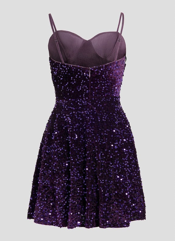 Robe De Bal Courte Pailletée Violet - gallery 7