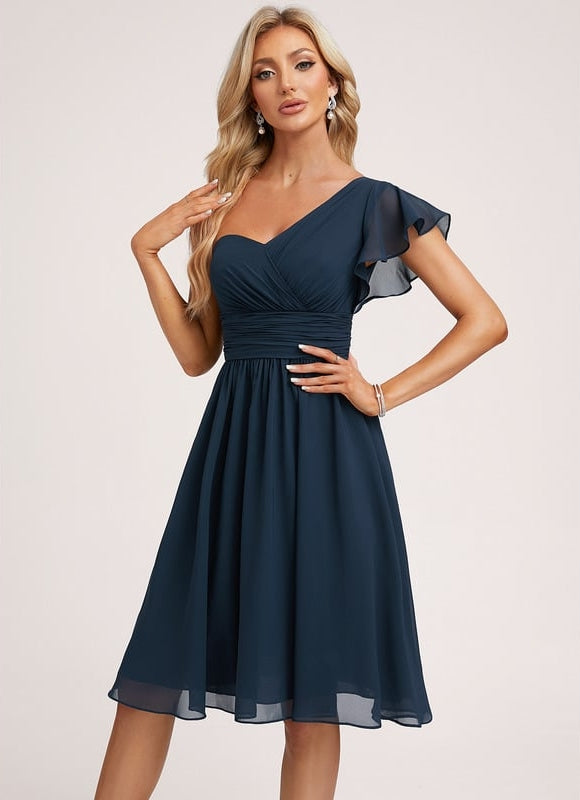 Robe De Bal Asymétrique Marine - gallery 4