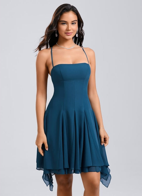Robe De Bal Col Droit Bleu Profond - gallery 4