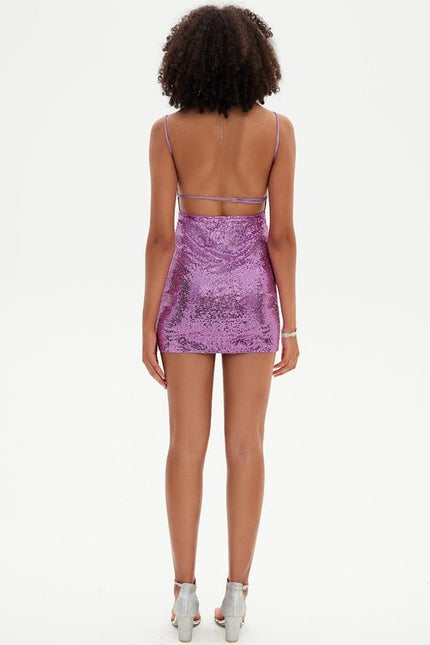 Robe De Bal Pailletée Violette - gallery 1