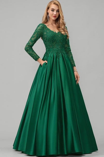 Robe De Bal Satinée Verte - gallery 2
